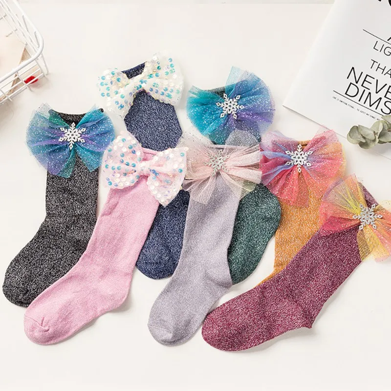 Носки для девочек, дышащие хлопковые носки в сетку, Детские блестящие носки, 7 цветов, носки для маленьких девочек