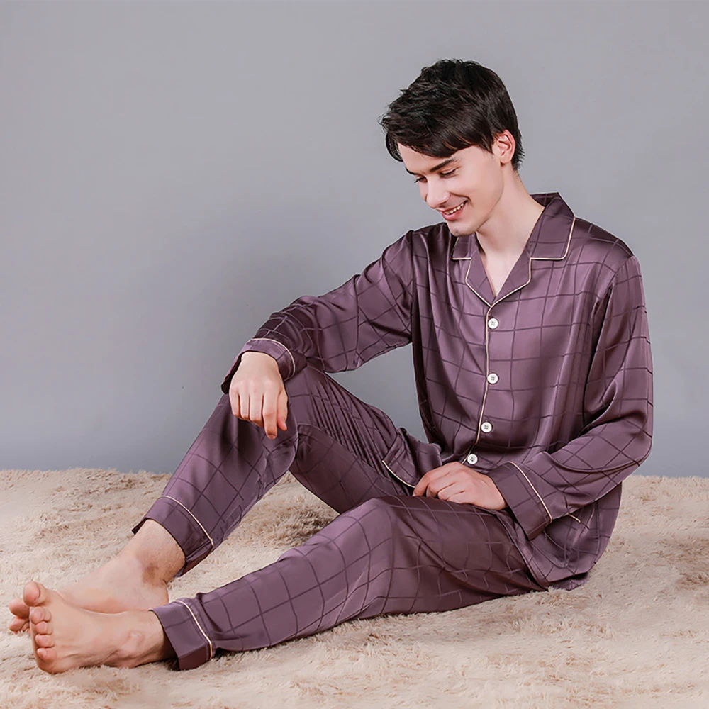 mens pjs sale Men Luxurious Ice Silk Pajamas Spring Summer High Quality Plus Size Pajama Sets Male Comfortable Sleepwear Casual Noble Pijama mens loungewear sets Men's Sleep & Lounge