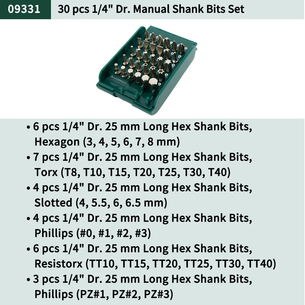 SATA 30 шт. 1/" Доктор ручной хвостовик биты Набор для ремонта дома ремонт ручного инструмента 09331