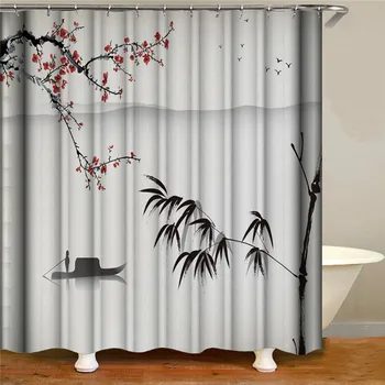 

Solid color tree branch shower curtain high quality waterproof polyester fabric bathroom shower curtain bathroom decoration