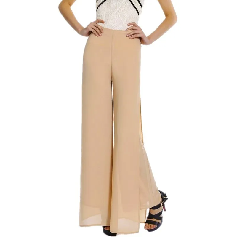 est summer Double Chiffon Wide Leg Pants Women Vintage Loose Plus Size Soft Dance Pants Bell Bottom Causal Pantalon Femm