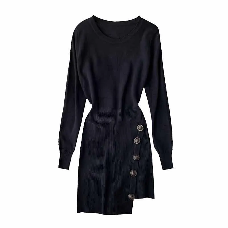 ALPHALMODA пуловеры с длинными рукавами необычное трикотажное платье женское осеннее однотонное платье на пуговицах украшенное женское сексуальное короткое платье