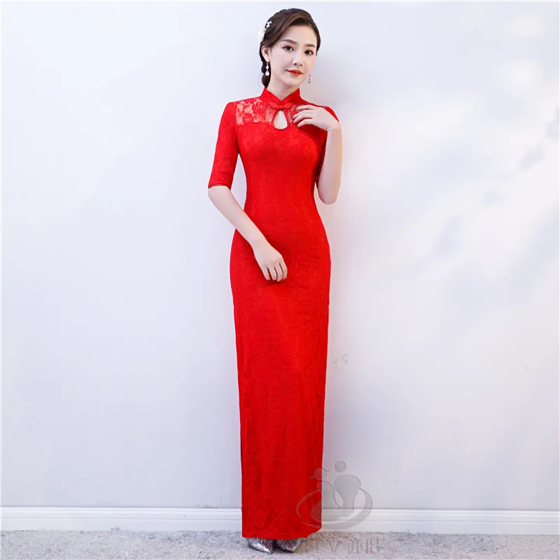 Элегантное женское тонкое платье Cheongsam с блестками, сексуальное вечернее платье, винтажное кружевное платье для сцены, китайский стиль, банкетное платье Qipao 3XL