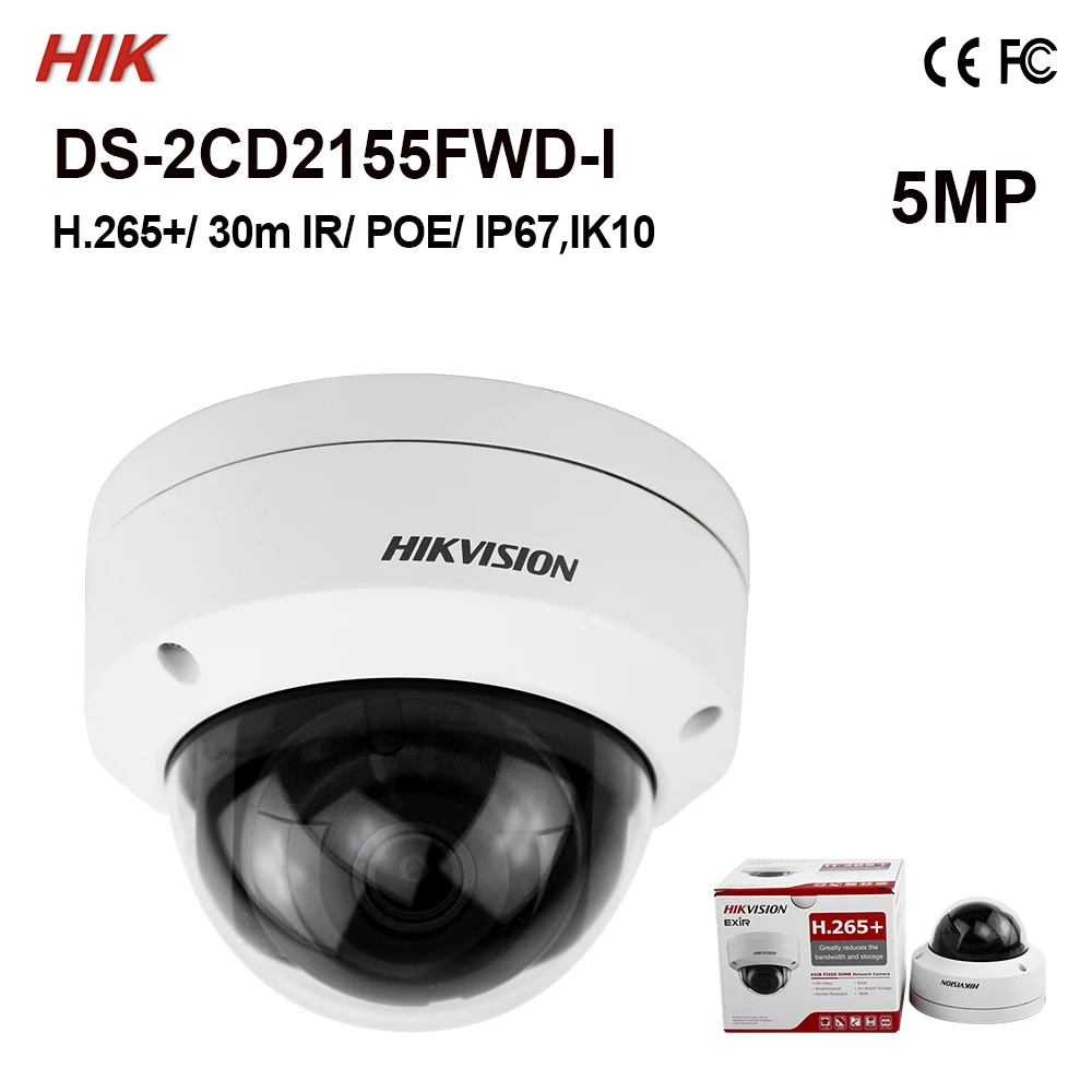 DS-2CD2155FWD-I оригинальная Hik 5MP купольная камера H.265+ IK10 сетевая камера для распознавания лица IR 30m 128GB Рождественский подарок