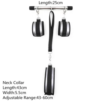 Adult Game Restraint Shackles Metal Spreader Bar Bondage Set With Handcuff Ankle Cuffs Collar Fetish Slave Bdsm Roleplay Sex Toy 3