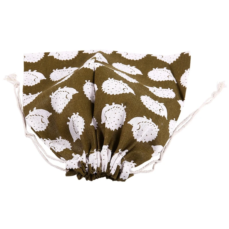 2x Cotton Travel Drawstring Tote Storage Bag for Underwear Toy Storage Bag(Hedgehog&Polar Bear)L