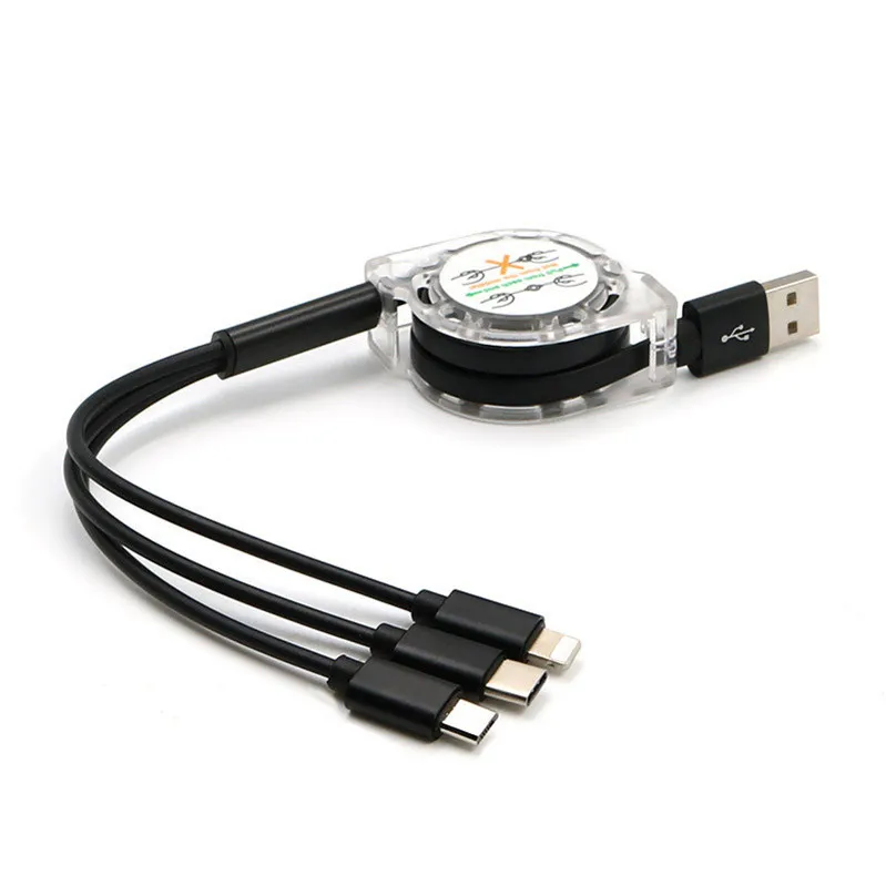 3 в 1 Выдвижной кабель мульти usb зарядный кабель для Doogee N20 N10 X90 X70 UMIDIGI A5 A3 F1 F2 Ulefone Note 7 p6000 power 3S - Цвет: Black
