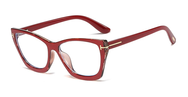 46232 пластиковые титановые очки, оправа, анти-синий светильник, кошачий глаз, мужские и женские оптические модные компьютерные очки - Frame Color: C6 red