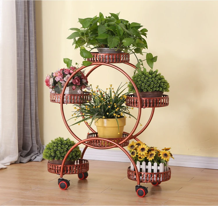 Portable flower stands with wheels metal plant holder flower pot trays large storage rack for home living room garden decor