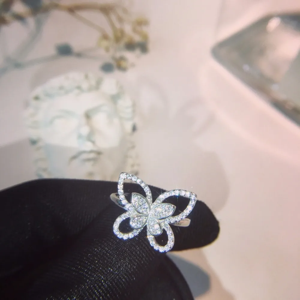 

famous brand 925 Sterling Silver Jewelry Big Butterfly ring For Women Wedding gifts cubic zirconia cz stones brand insect ring