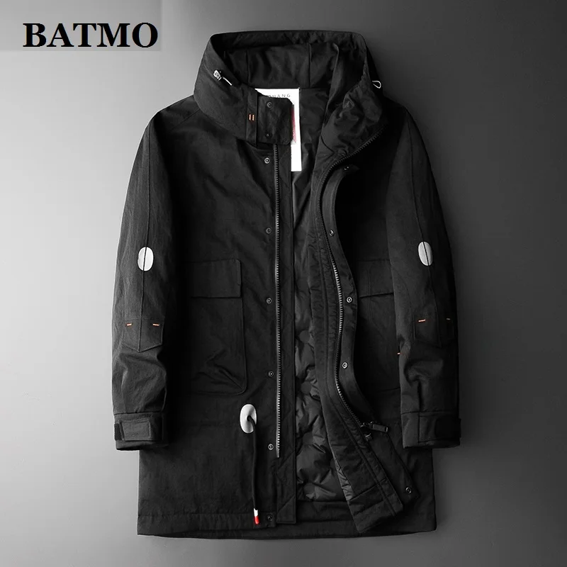 BATMO 80% Белые куртки с капюшоном на утином пуху, мужские длинные пальто, длинные куртки, зимнее Мужское пальто, размер M-4XL 8896