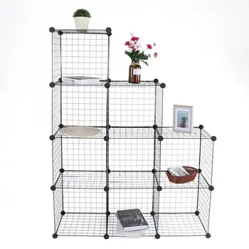 

Shelving Rack 9 Cubes Black Steel Mesh Storage Cabinet Shelving Rack Shelf Bookcase Home Organizer