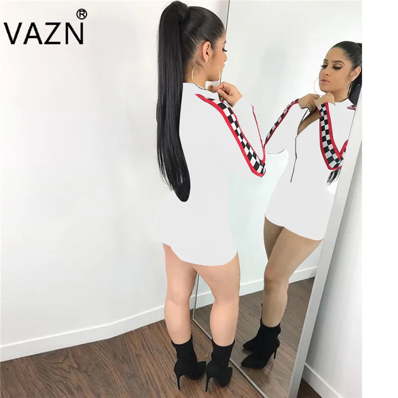 VAZN Горячая модная популярная женские костюмы Повседневный дизайн сплошной длинный рукав на молнии компрессионный мягкий женский комбинезон CM175