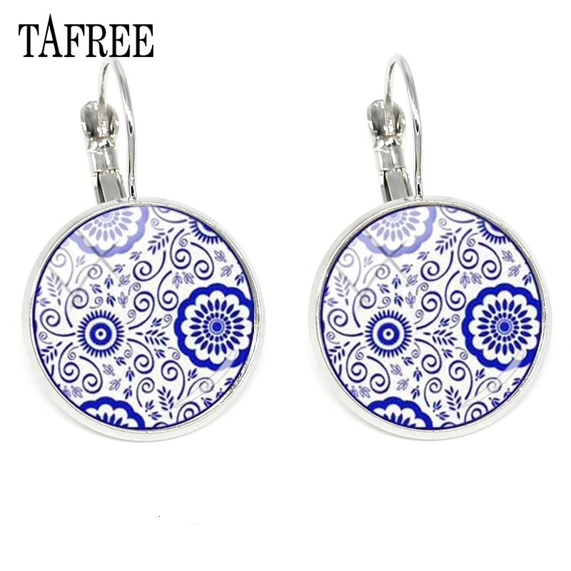 TAFREE индийские серьги Henna Mandala клипсы модные уникальные стекляный с картинкой художественное оформление серьги кабошон мужские и женские подарки Йога ювелирные изделия HN136