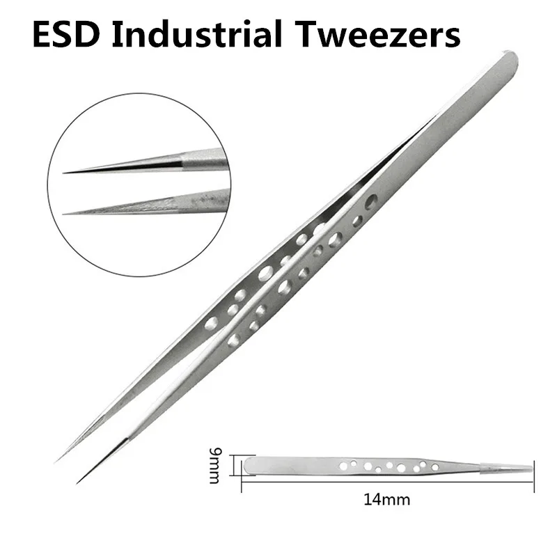 1PC Anti ESD Industrial Tweezers Anti static Stainless Steel