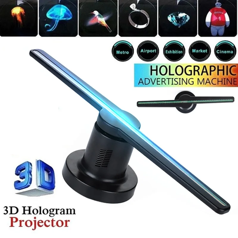 

3D Hologram Projector Fan with 16G TF 224 LEDs Holographic Player Party Decorations Business Advertising Lamp Kit 42cm Funny