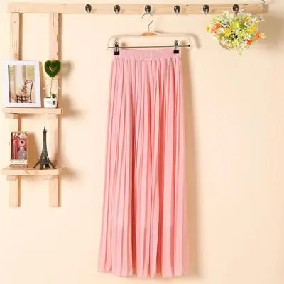 light pink 95 см женская летняя Высокая талия шифон плиссированная Макси Однотонная юбка Белый Черный Бохо пляж праздник А-силуэт расклешенная длинная юбка - Цвет: light pink
