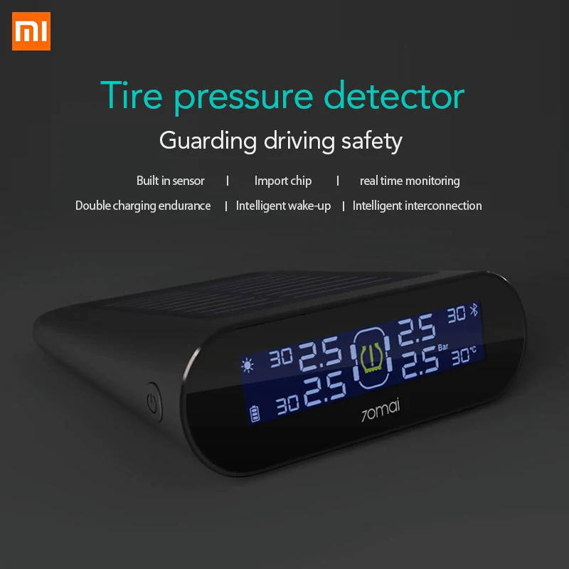 

Xiaomi 70mai English APP Tire Pressure Tester Monitor Solar Power 4 Built-inTPMS Sensors System Alarm with Car Gauge Sensor