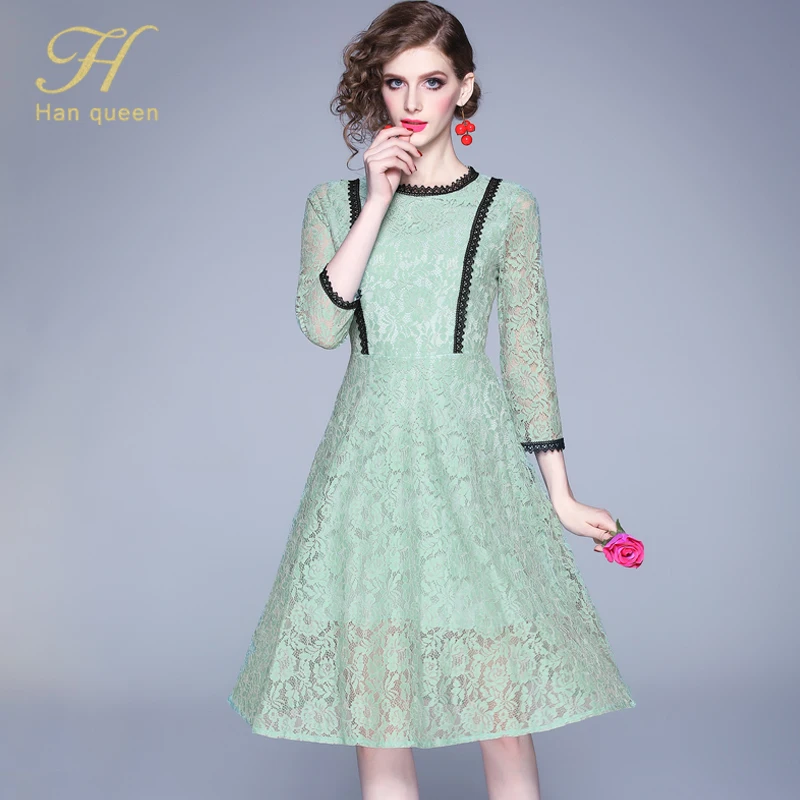 H Han queen Новое поступление Vestidos осеннее кружевное платье модное винтажное открытое роскошное элегантное тонкое женское вечернее платье для работы