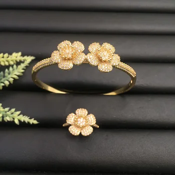 

Lanyika Fashion Jewelry Exquisite Blooming Hopeful wintersweet Plated Party Romantic Bangle With Ring Banquet Daily Best Gift