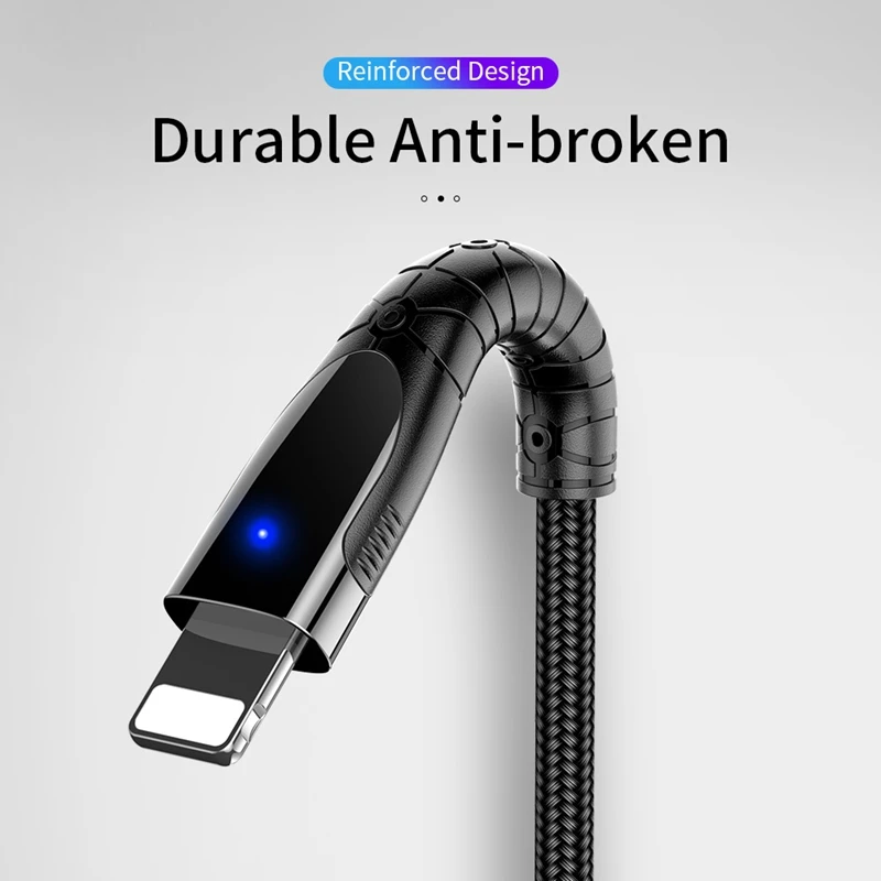 ROCK USB кабель для iPhone XR X Быстрая зарядка светодиодный индикатор зарядки и передачи данных нейлоновый плетеный кабель для iPad iPhone 8 7 6Plus