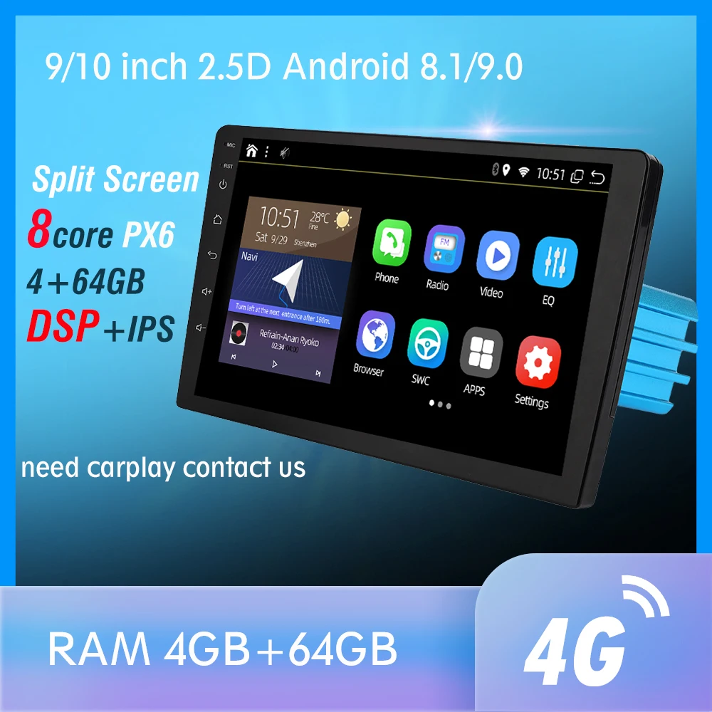  RAM 4G+64GB 8 Core Android 9.0 PX6 GPS Navigation Autoradio Multimedia DVD Player Bluetooth WIFI Mi