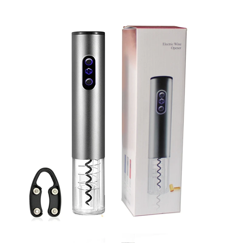 Improved High-Class Electric Wine Bottle Opener Set Wireless Automatic Red Wine Corkscrew Bottle Opener Tool Cutter Grey