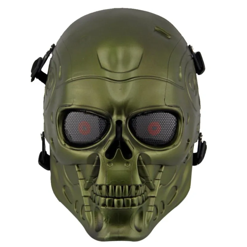 Терминатор T800 череп тактическая маска для страйкбола сетка CS аксессуары для игры в войну Косплэй в стиле милитари полный уход за кожей лица маски для пейнтбола - Цвет: Green Copper