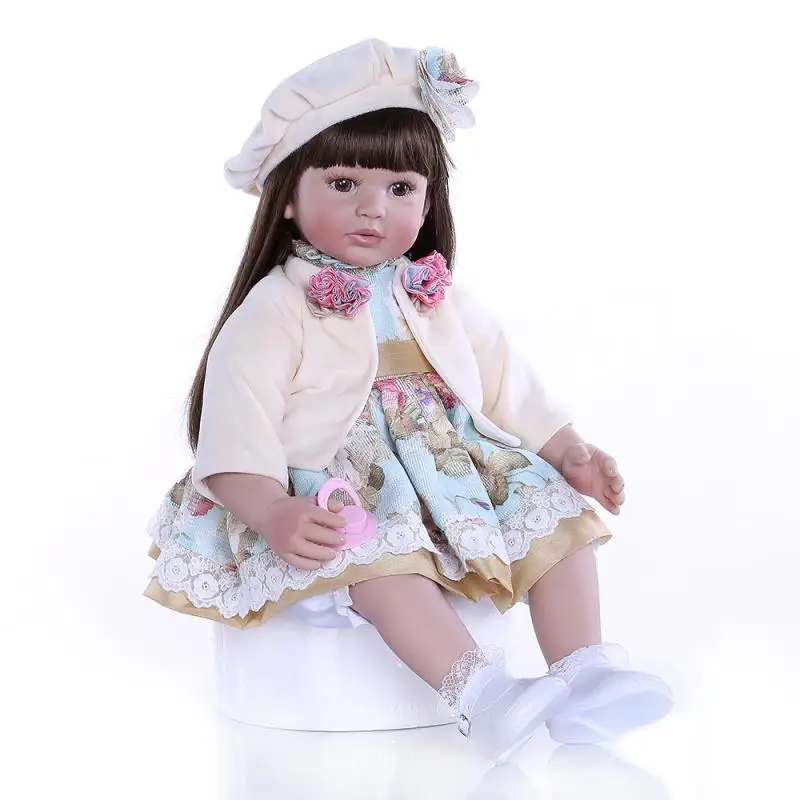 NPK кукла силиконовая кукла реборн кукла игрушка 60 см винил bebe Reborn для маленьких девочек куклы длинные каштановые волосы детские рождественские подарки