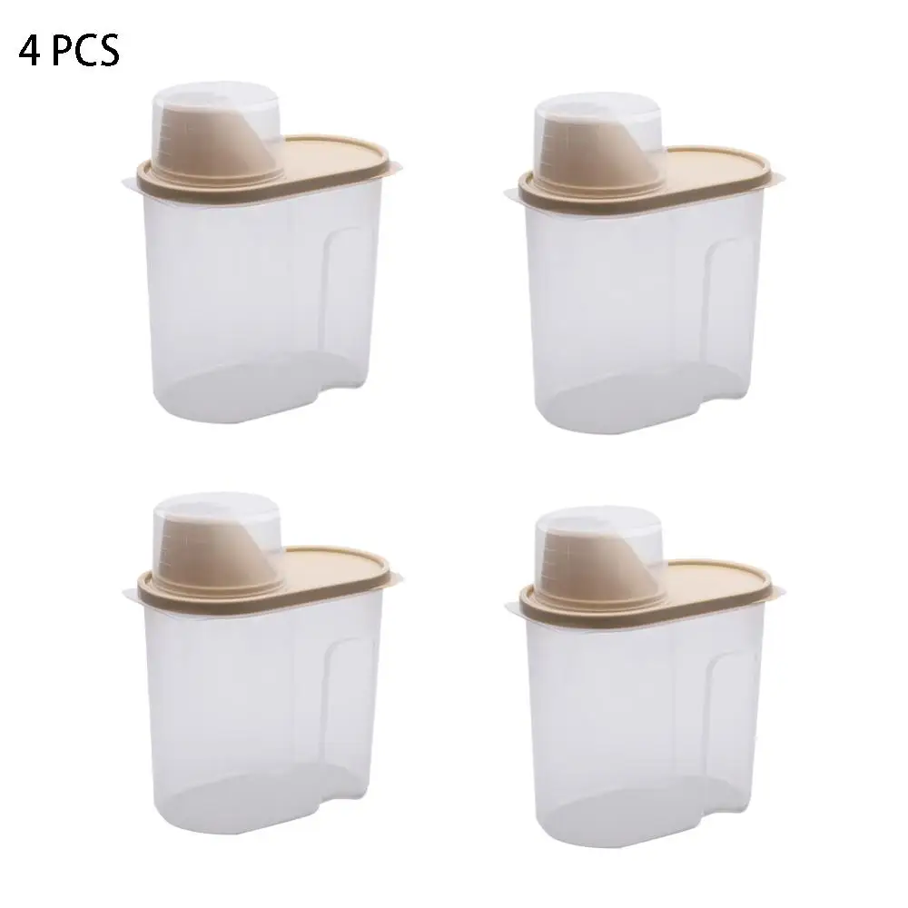 Ehombuy Sealed Grain Storage Tank with Cover Transparent Plastic Sealed Can Simple 2 sizes Modern Kitchen Storage 4 Colors - Color: 02 Brown 4pcs