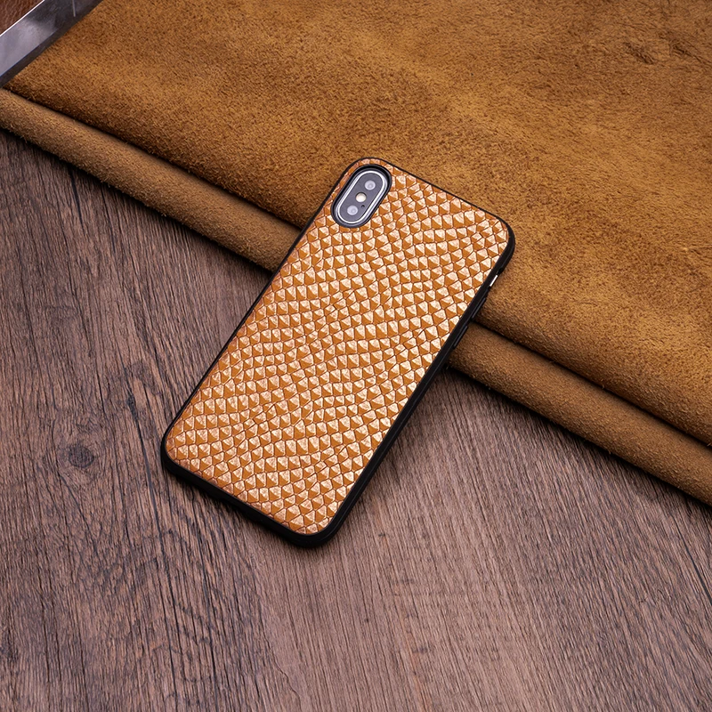 Воловья кожа цветной рисунок дождь зернистый чехол для телефона для IPhone X XS Max XR для Apple 5 5S SE 6 6S 7 8 Plus защитный чехол для телефона - Цвет: Saffron Yellow