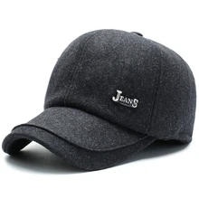 НОВАЯ шапка в стиле хип-хоп, Мужская Зимняя шерстяная смесь, шапка для мужчин, осенняя однотонная бейсбольная шляпа с ушками, Повседневная шляпа для отца, вышивка на кепке, черный, серый