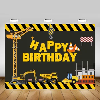 

Construction Happy Birthday Background Photocall Children Kids Birthday Party Backdrop Decor Architecture Excavator Photography