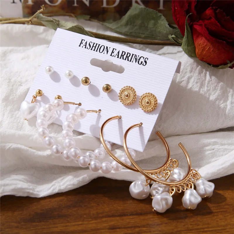 Fashion Shell Tassel Earrings For Women Bohemia Leopard Acrylic Earrings Big Geometric Star Heart Pearl Earrings Set DIY Jewelry - Окраска металла: A 5
