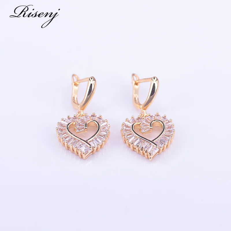 Heart Square Top Zircon 18k Gold Jewelry Set For Women