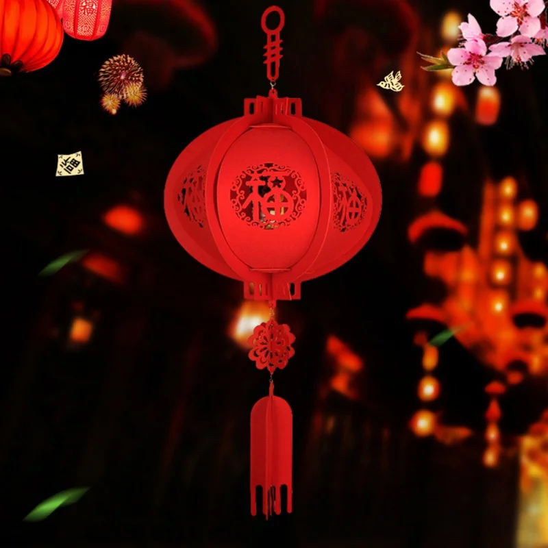 

Chinese New Year Non-woven Red Lantern 3D Chinese Red Lantern Spring Festival Hanging Outdoor/Indoor Traditional Decor