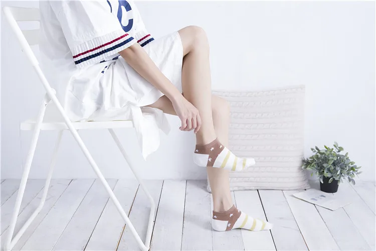 New Style Taobao Hot Sales Spring And Summer Plain Color Hipster Star Stripes Cotton Women’s Boat Socks Wholesale