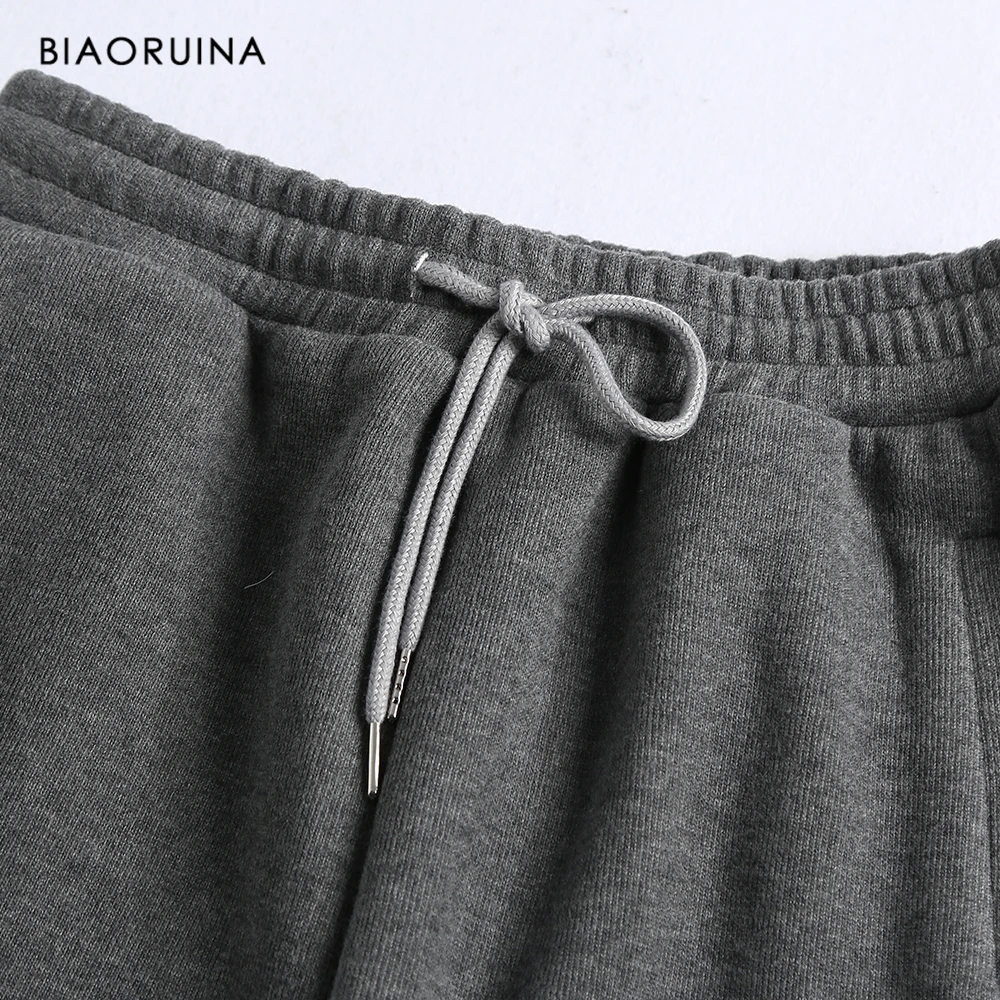 BIAORUINA, Женские флисовые теплые толстые зимние штаны длиной до щиколотки, женские эластичные повседневные свободные широкие брюки с высокой талией