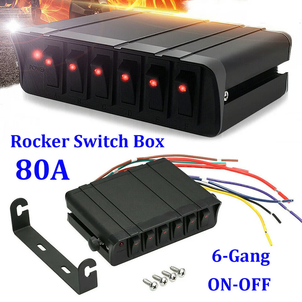 Parts Accessories Automotive 12v Switch Box Rocker Emergency Strobe Light 6 Gang Toggle Controller Panel 80a