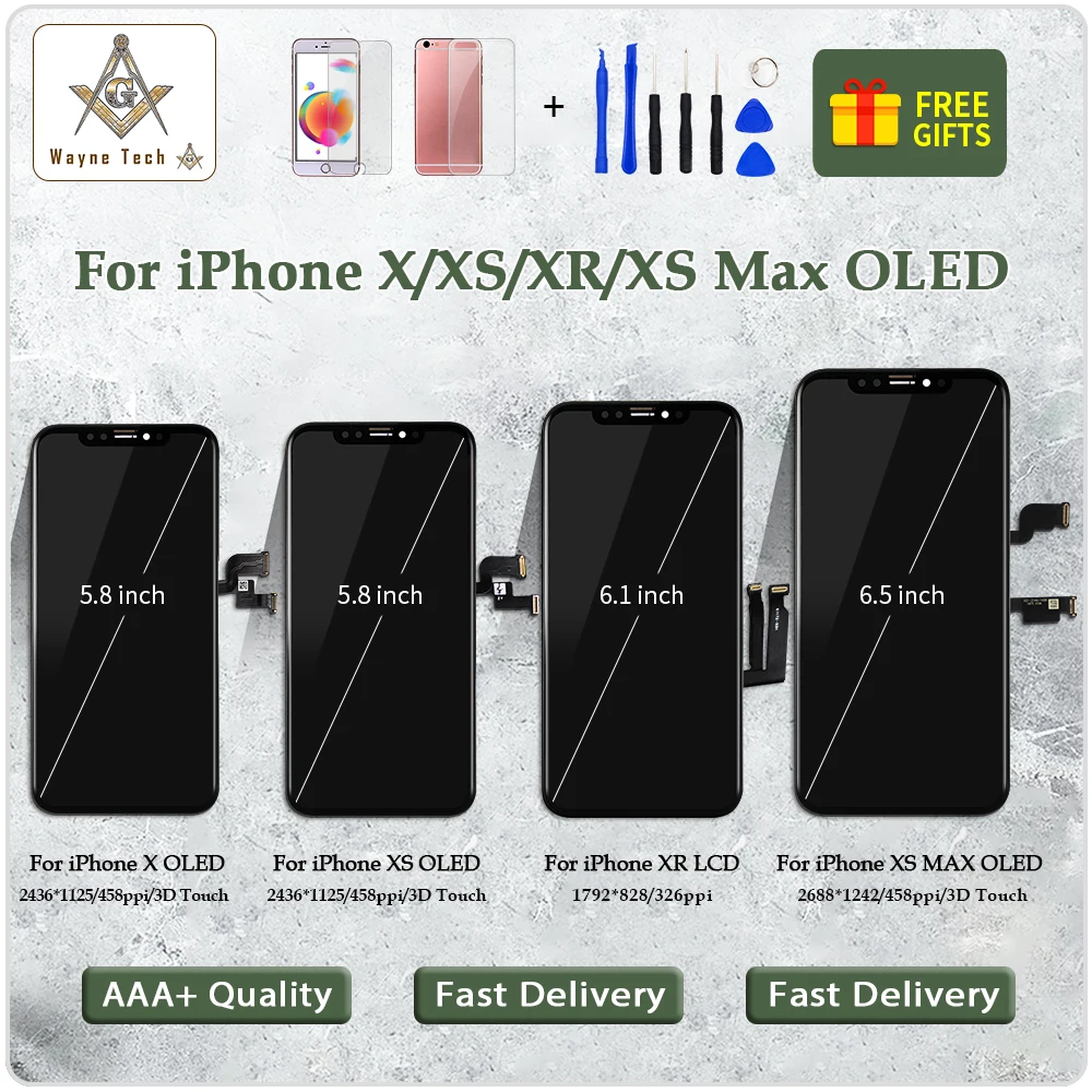 Pantalla сенсорный экран OLED для iPhone X XR XS MAX дисплей дигитайзер сборка ЖК-дисплей класс AAA Качество