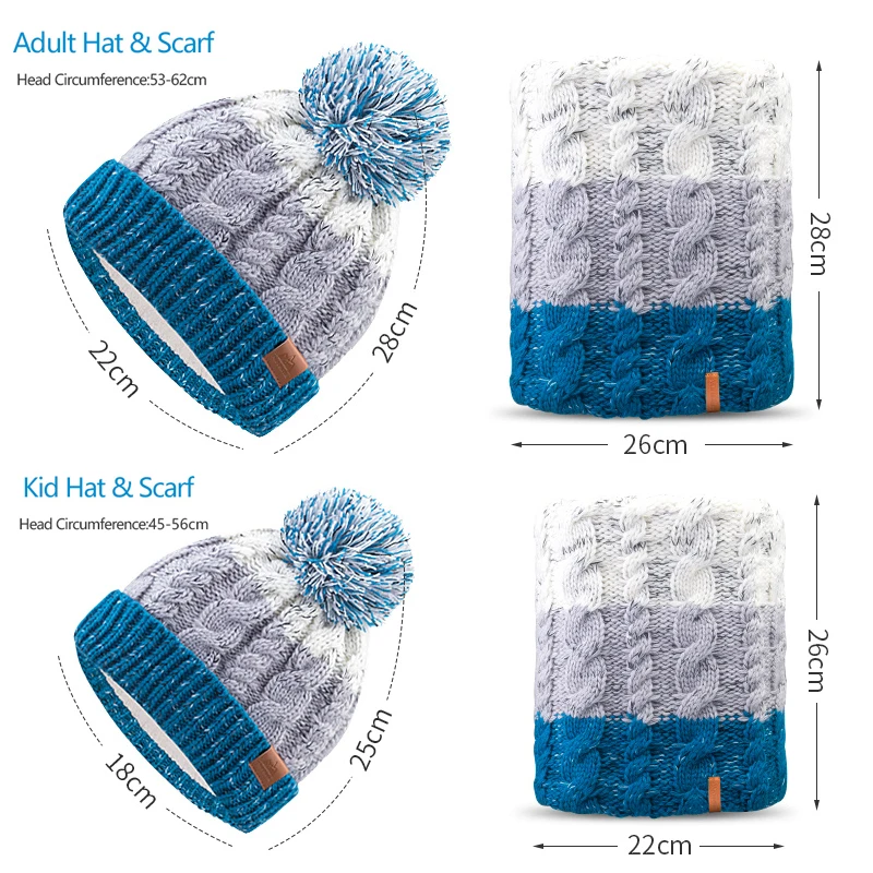 AONJIE M29 для взрослых и детей, толстая зимняя вязаная шапка с флисовой подкладкой, шапка с манжетой, шапка с черепом, шарф с круговой петлей для катания на лыжах, кемпинга