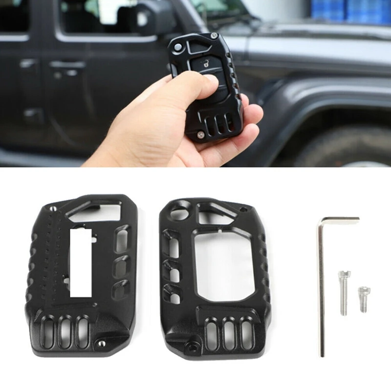 

Black Aluminum Alloy Car Key Cover Case Protector Shell for Jeep Wrangler JL JT Gladiator 18+