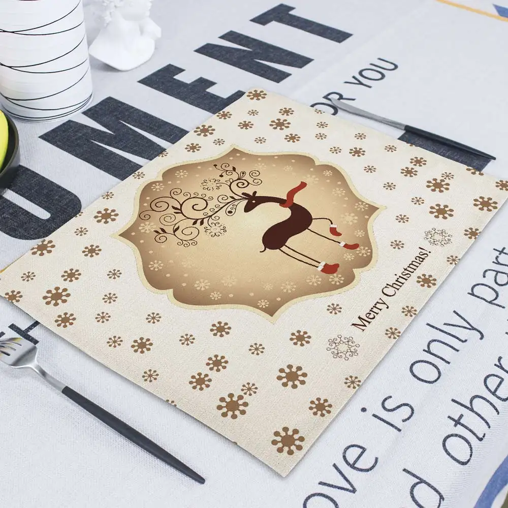 CD20-7 Рождественский олень Merry Рождественская салфетка под приборы Happy New Yearnatale Kerst santa claus индивидуальный стол 42*32 см подстаканник подставка для чашек - Цвет: CD20-7