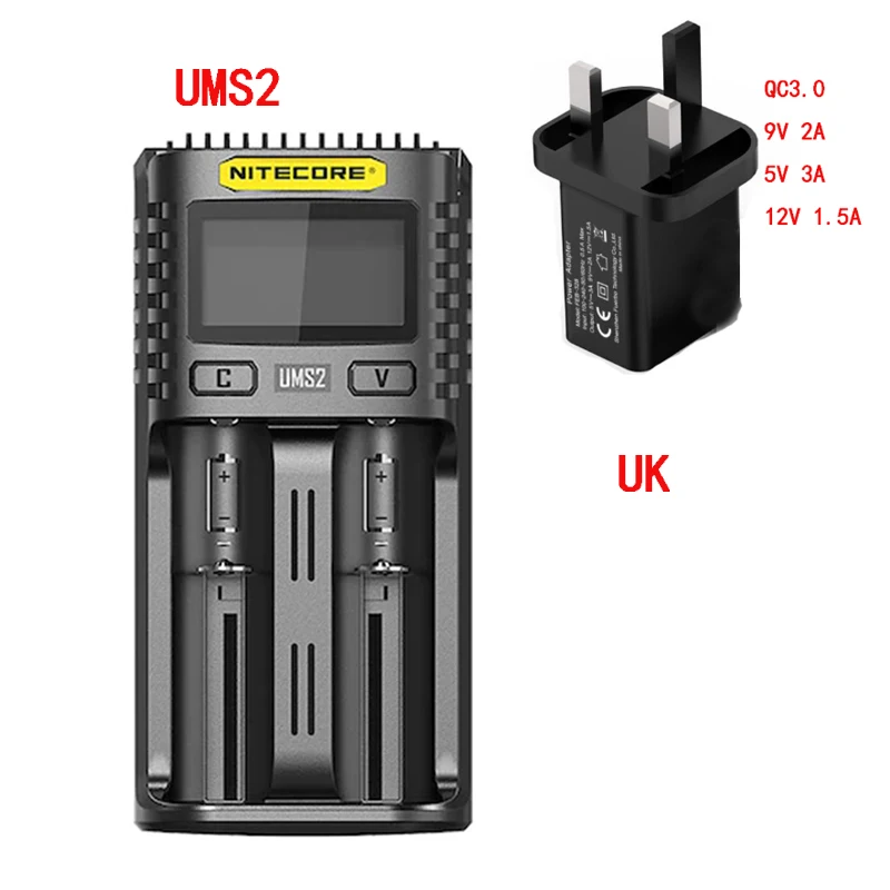 NITECORE UMS4 UMS2 VC4 LCD Smart Battery Charger for Li-ion/IMR/INR/ICR/LiFePO4 18650 14500 26650 AA 3.7 1.2V 1.5V Batteries D4 lithium battery charger 12v Chargers