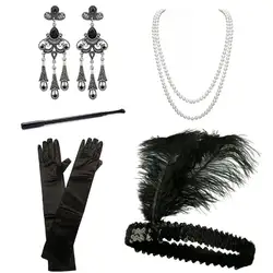 EDCRFV 1 комплект 1920s Аксессуары ободок с сережками ожерелье перчатки сигарета держатель Косплей Хэллоуин вечерние женские костюм