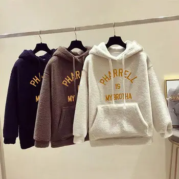 

Plush and thickened lambswood women's new loose warm coat Hoodie in autumn and winter hoodie sweatshirt gothic clothes harajuku