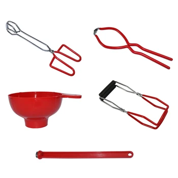 

5pcs Safe Tongs Funnel Red Practical Hanging Anti Scalding Transport Home Canning Tool Set Jar Lifter Easy Clean Kitchen Wrench