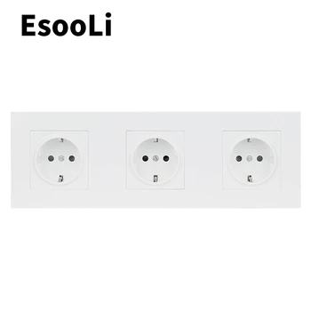 

EsooLi White Wall PC Panel 3 Way Power Socket Plug Grounded 16A EU Standard Electrical Triple Outlet 258mm * 86mm Plastic