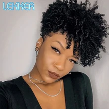Peluca de cabello humano rizado rizado Pixie corto y barato de Lekker para mujeres negras Cabello Remy brasileño Pelucas de rizo afro marrón oscuro Ombre natural
