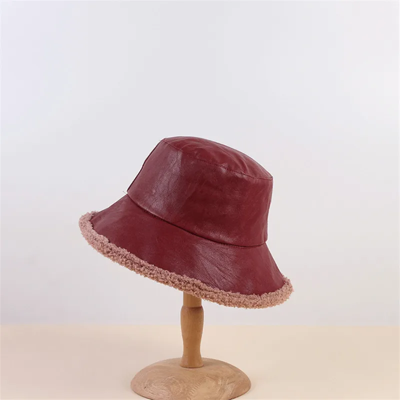 wine red Осень и зима стиль ПУ ведро шляпа рыбак шляпа Открытый путешествия шляпа от солнца шапки для мужчин и женщин 03 - Цвет: wine red